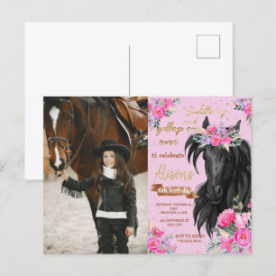 Häst Födelsedagsfest Cowgirl Rosa Blommig Födelsed Vykort