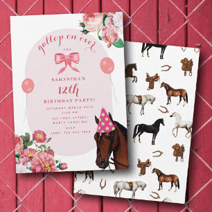 Häst Födelsedagstema Rosa Blommig Flicka Cowgirl Inbjudningar