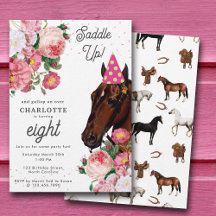 Häst Födelsedagstema Rosa Blommig Flicka Cowgirl