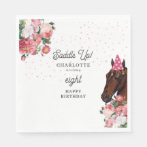 Häst Födelsedagstema Rosa Blommig Flicka Cowgirl