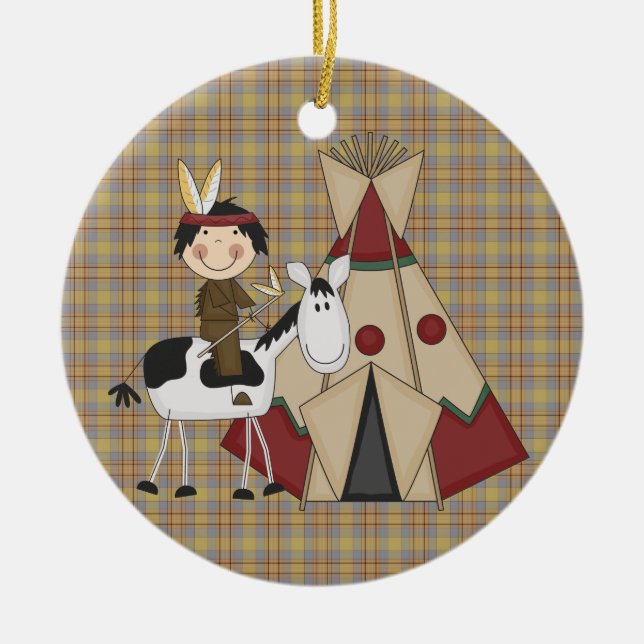 Häst för indier för julsamlingsindian julgransprydnad keramik (Framsidan)