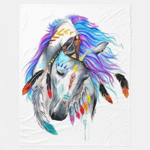 Häst för regnbågevattenfärgkrig fleecefilt