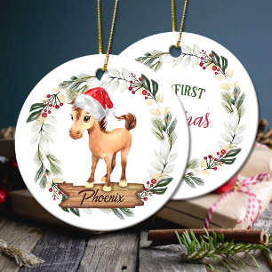 Häst första julhäst, klöver Ceramic Ornament
