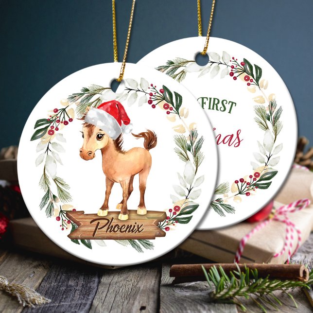 Häst första julhäst, klöver Ceramic Ornament (Horse first Christmas horse lover Ceramic Ornament)