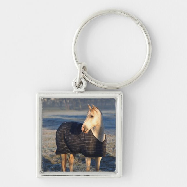 häst fyrkantig silverfärgad nyckelring (Framsidan)