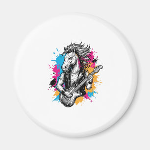 Häst Gitarrspelare Vintage Gravyr T-Shirt Desi Magnet