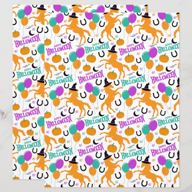 Häst Halloween Scrapbook Papper (Fram/baksida)