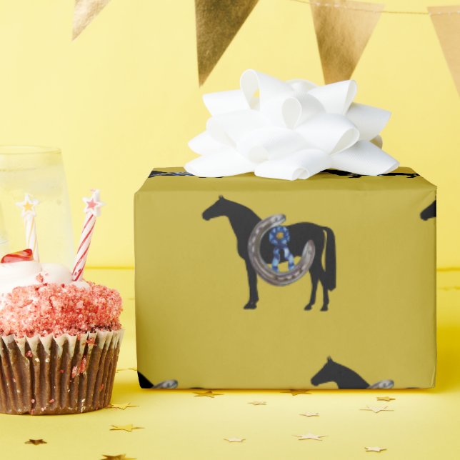 häst, hästsko och blått band presentpapper (Födelsedagsfest)