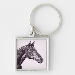 Häst Head Keychain Fyrkantig Silverfärgad Nyckelring