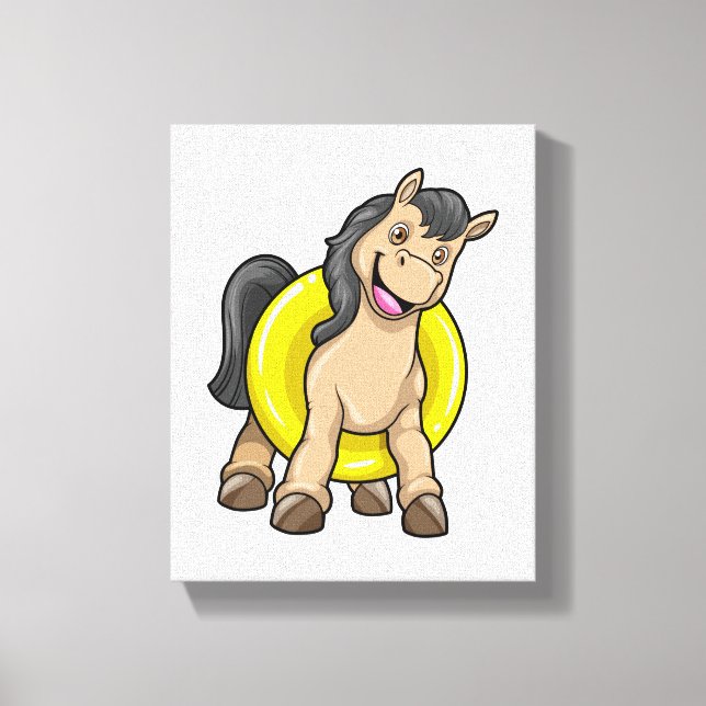 Häst i Beach med Simma ring Canvastryck (Framsida)