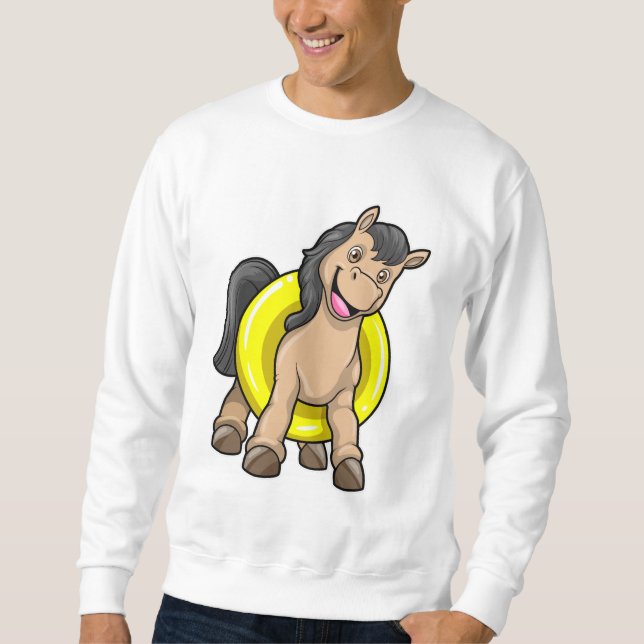 Häst i Beach med Simma ring Lång Ärmad Tröja (Framsida)