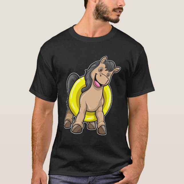 Häst i Beach med Simma ring T Shirt (Framsida)
