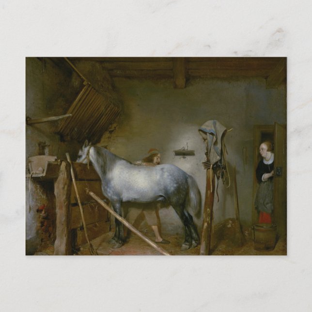 Häst i ett stall, c.1652-54 (olja på panel) vykort (Framsida)