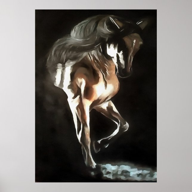 Häst i Flaxen Chestnut Brown på svart Poster (Framsidan)