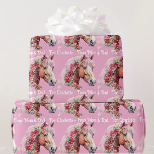 Häst i julband Lägg till flicknamn Rosa Presentpapper