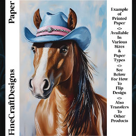 Häst i kastanjefärg Blå cowboyhatt CS8 Craftpapper