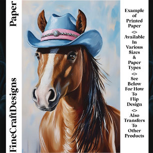 Häst i kastanjefärg Blå cowboyhatt CS8 Craftpapper