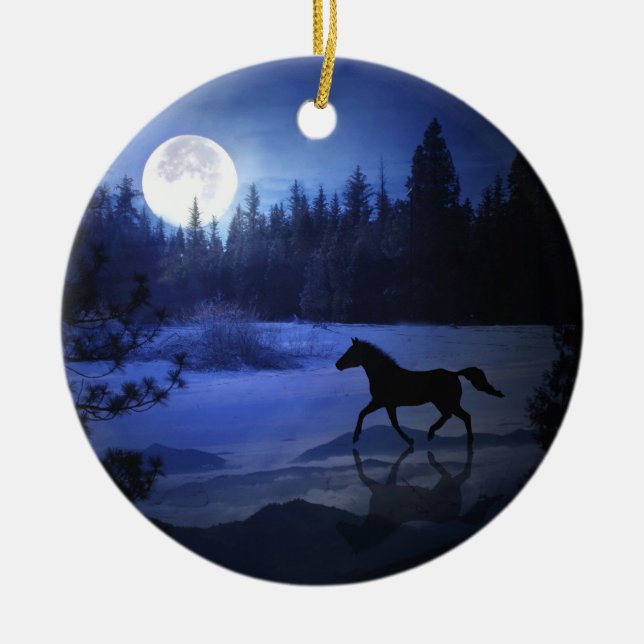 Häst i Moonlight Snö Julafton Ornament (Framsidan)