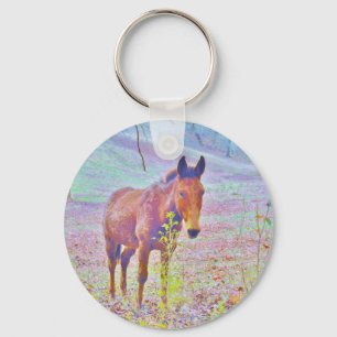 Häst i Pastel RAINBOW LILA FÄLT: lägg till namn Nyckelring