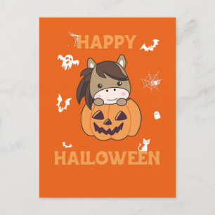 Häst i pumpa söta hästar Glad Halloween Helg Vykort