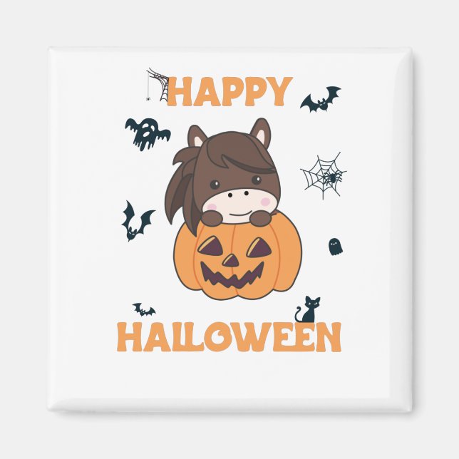 Häst i Pumpkin Sweet Horses Happy halloween Magnet (Framsidan)