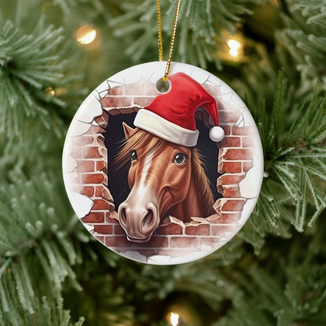 Häst i Santa Hat - 3D Julgransprydnad Keramik (Träd)