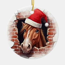 Häst i Santa Hat - 3D Julgransprydnad Keramik
