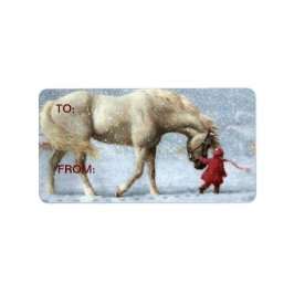 Häst i Snö Gift Stickers Adressetikett