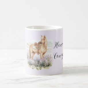 Häst Lavendel Blommig Hej Cowgirl Kaffemugg