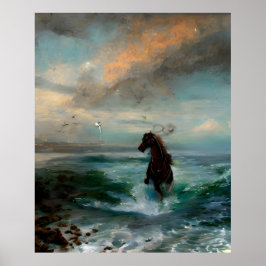 Häst löst i havet Impressionism Poster