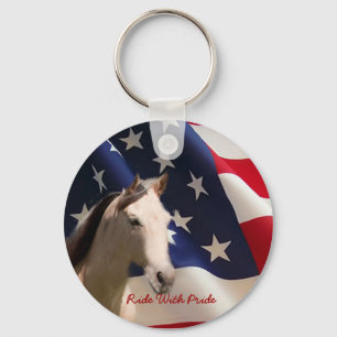 Häst med amerikanska flaggan Keychain Nyckelring