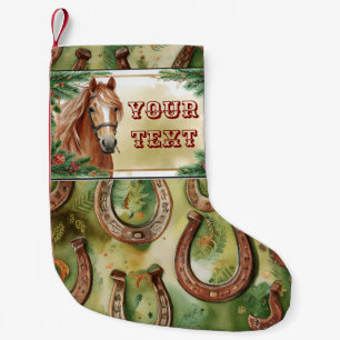 Häst med bakgrunden till hästseshoes liten julstrumpa