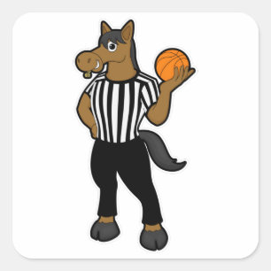 Häst med basket och vätesten fyrkantigt klistermärke