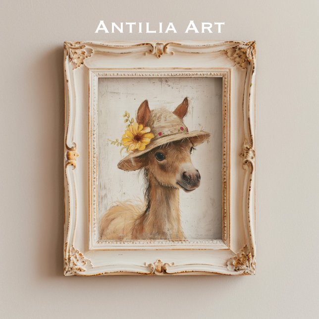 Häst med Blommigt Hat Rustic Farm Animal Pony Poster (Skapare uppladdad)