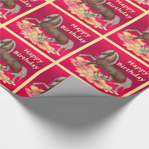 Häst med blommor, Grattis på födelsedagen gift Presentpapper