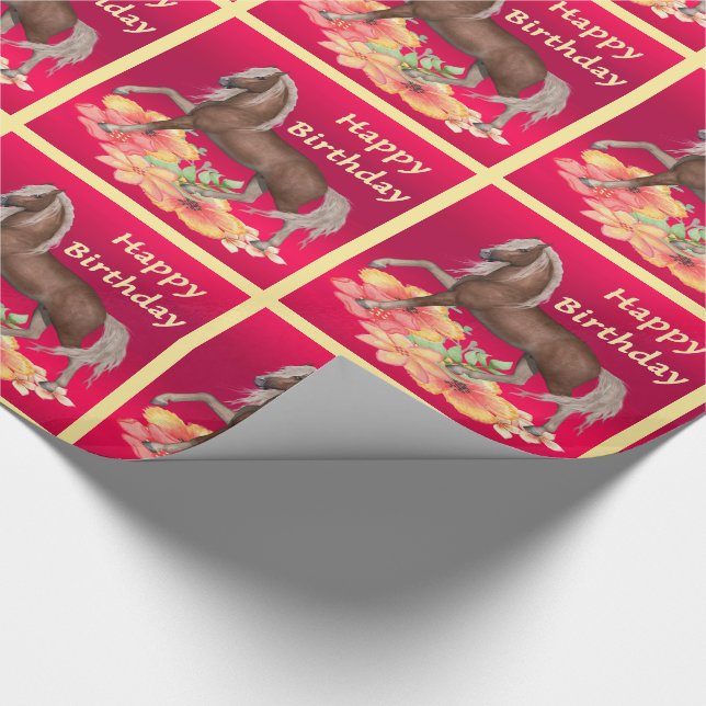 Häst med blommor, Grattis på födelsedagen gift Presentpapper (Hörn)