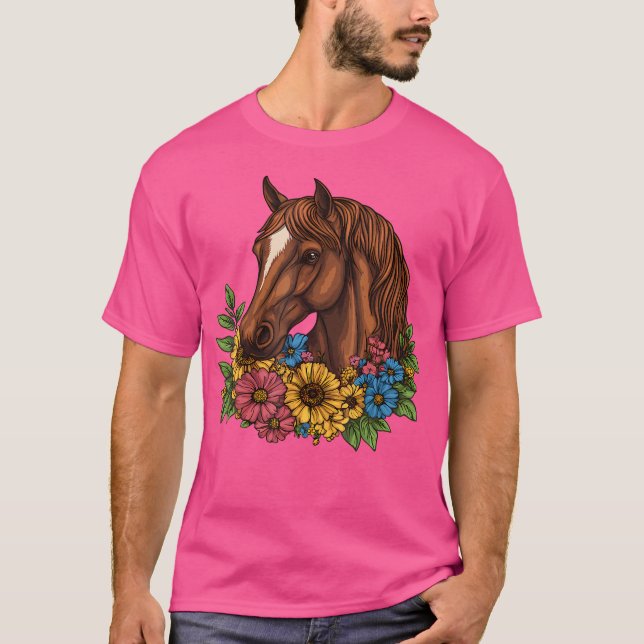 Häst med blommor Häst och ridning T Shirt (Framsida)