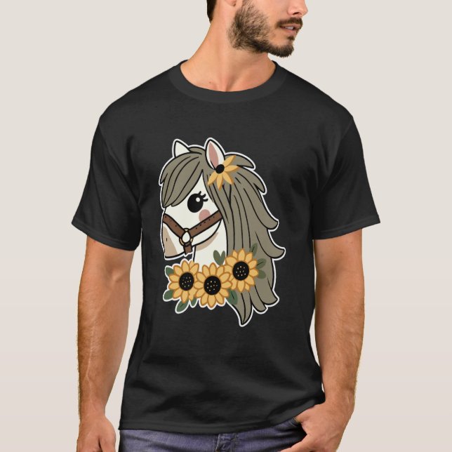 Häst med blommor Söt ridhäst T Shirt (Framsida)