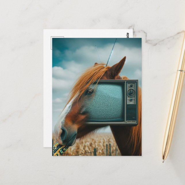 Häst med ett gammalt TV-ansikte Vykort (Fram/Back In Situ)