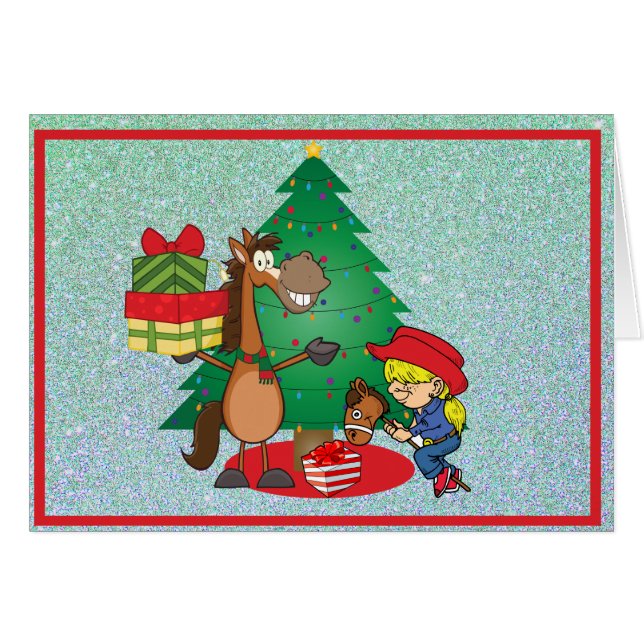 Häst med gåvor och betaltjärtkort hälsningskort (Framsidan Horizontal)