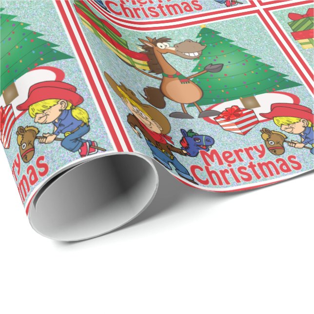 Häst med gåvor och gåspån från häst presentpapper (Rullad Hörn)