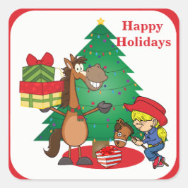 Häst med gåvor och häftplåster fyrkantigt klistermärke