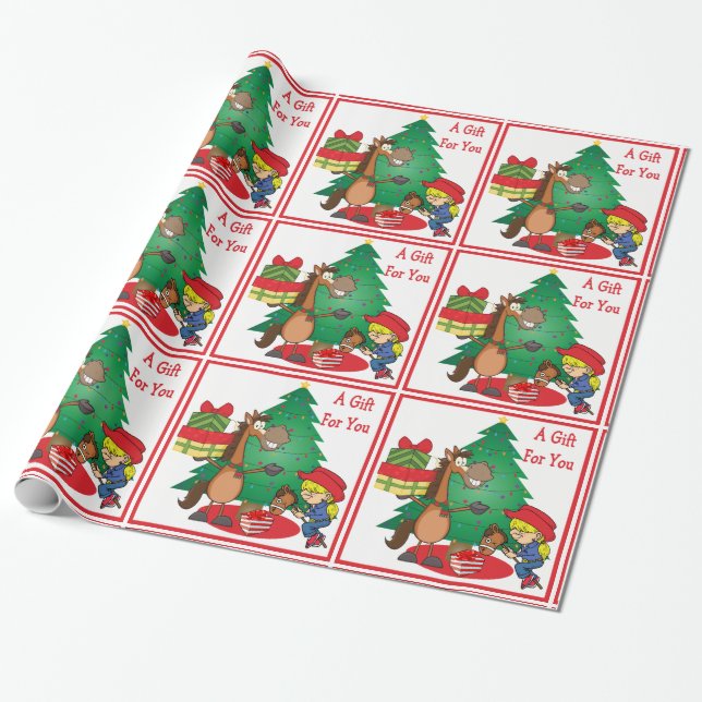 Häst med gåvor och påssjuka på häst, potatisskål presentpapper (Utrullad)