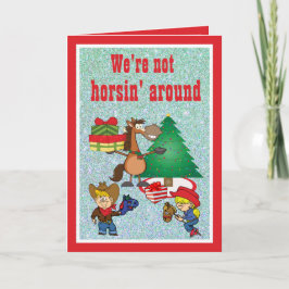 Häst med gåvor och stick- och hästbarn helgkort