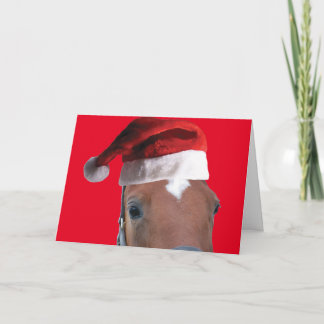 Häst med Jultomten Hat för jul Kort