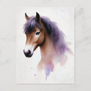 Häst med Lila Mane Watercolor Vykort