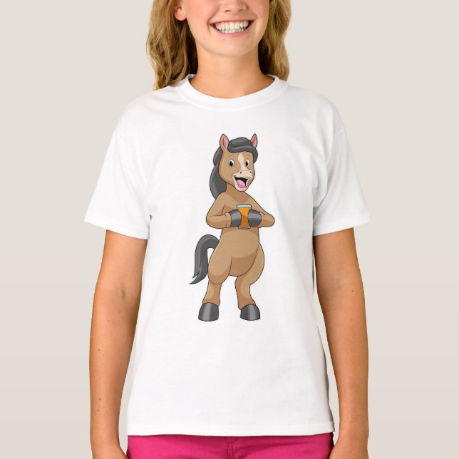 Häst med Mugg av Orange saft T Shirt (Framsida)