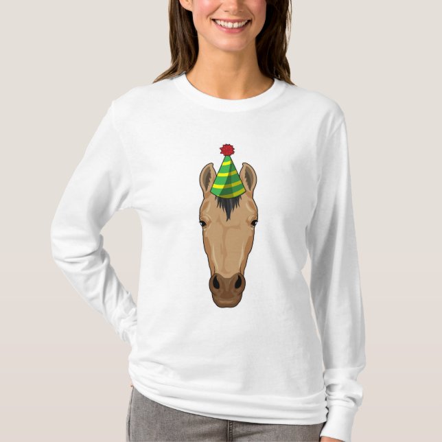 Häst med Party hat T Shirt (Framsida)
