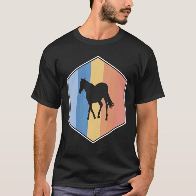 Häst med Retro Färg i en hexagon T Shirt (Framsida)