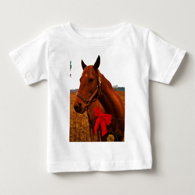 Häst med röd rosett t-shirt (Framsida)